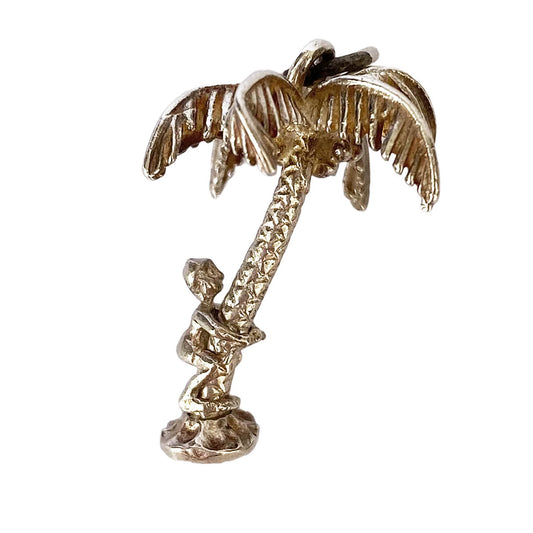 Man Climbing Palm Tree Charm VINTAGE