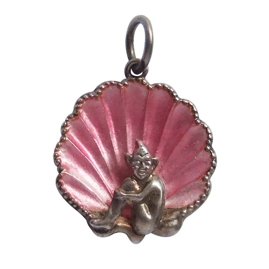 Vintage Pixie in Pink Enamel Shell Charm Sterling Silver