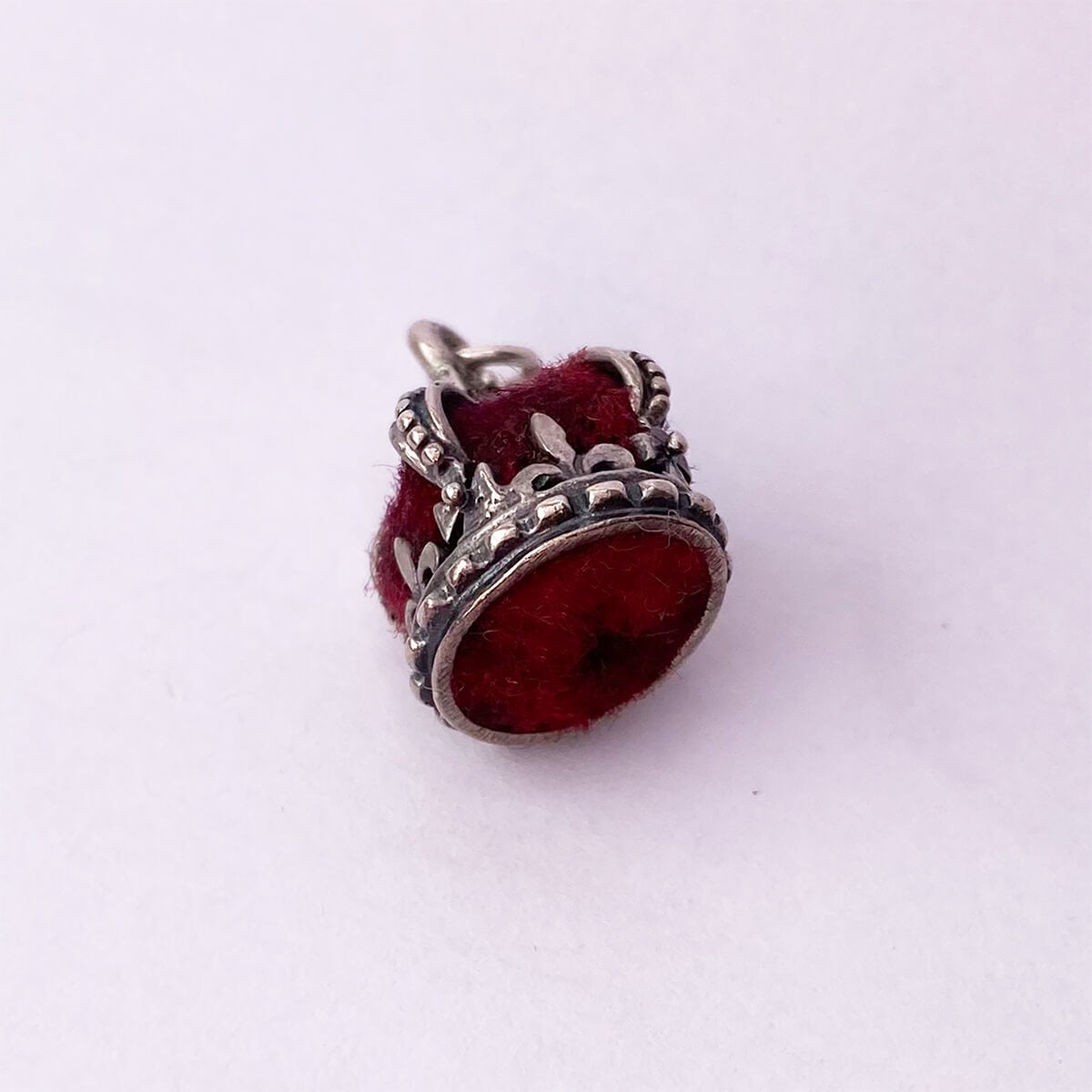 Vintage sterling silver 1960s Beau royal crown charm with red velvet fabric Pendant