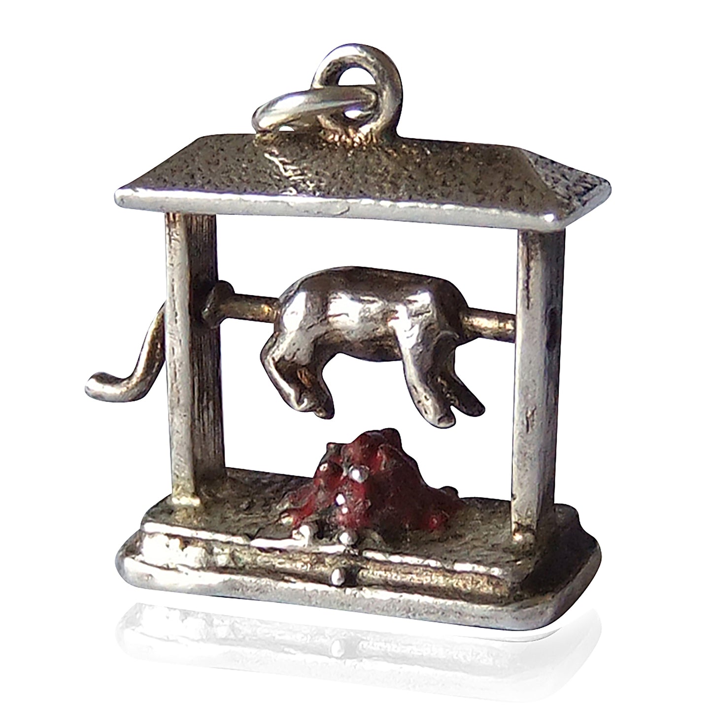 Vintage Spit Roast Charm Rotating Silver Enamel