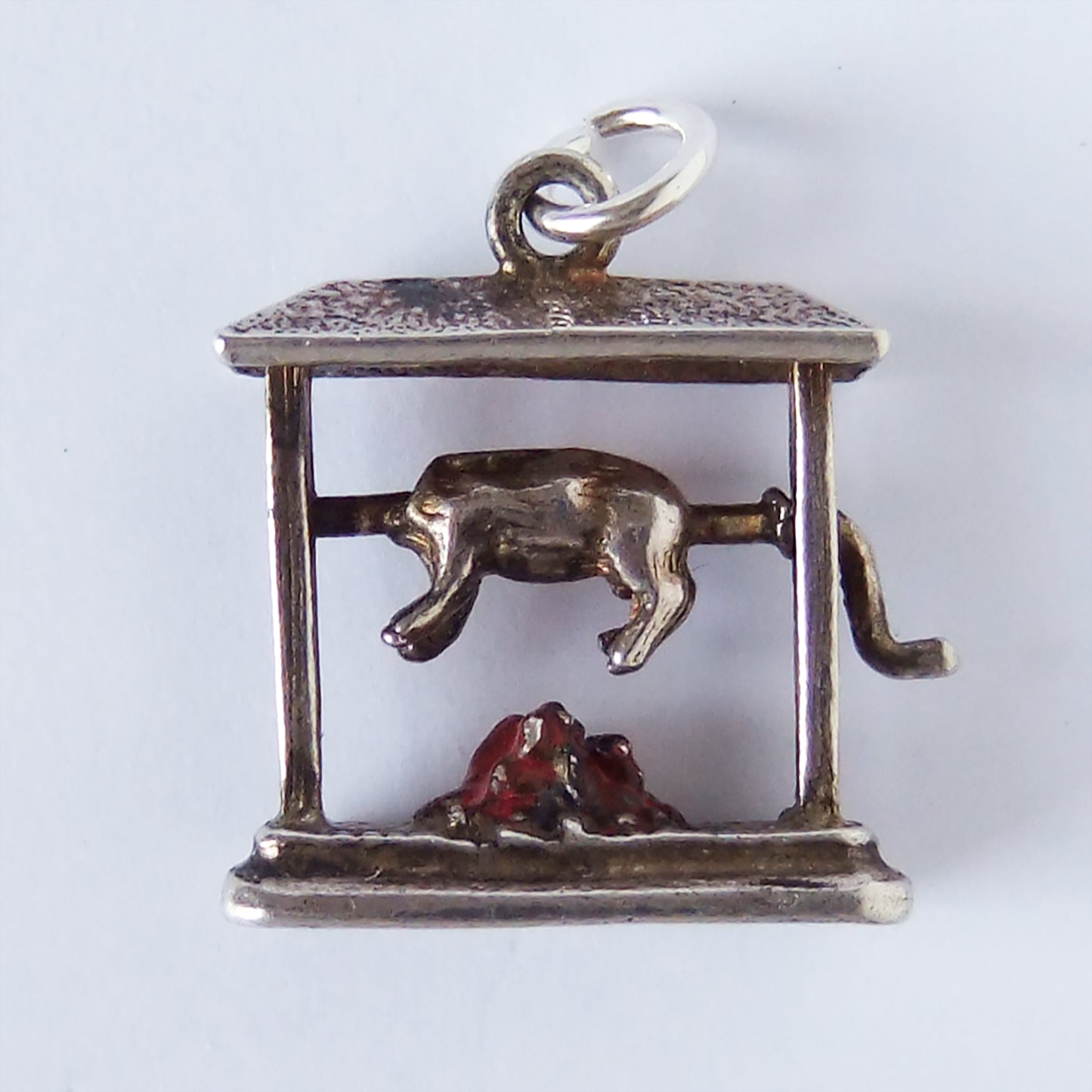 Vintage Hog Roast Charm Rotisserie Silver Enamel