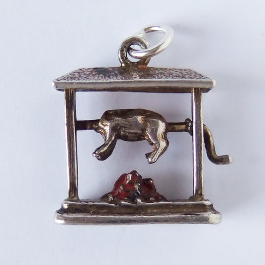 Vintage Hog Roast Charm Rotisserie Silver Enamel