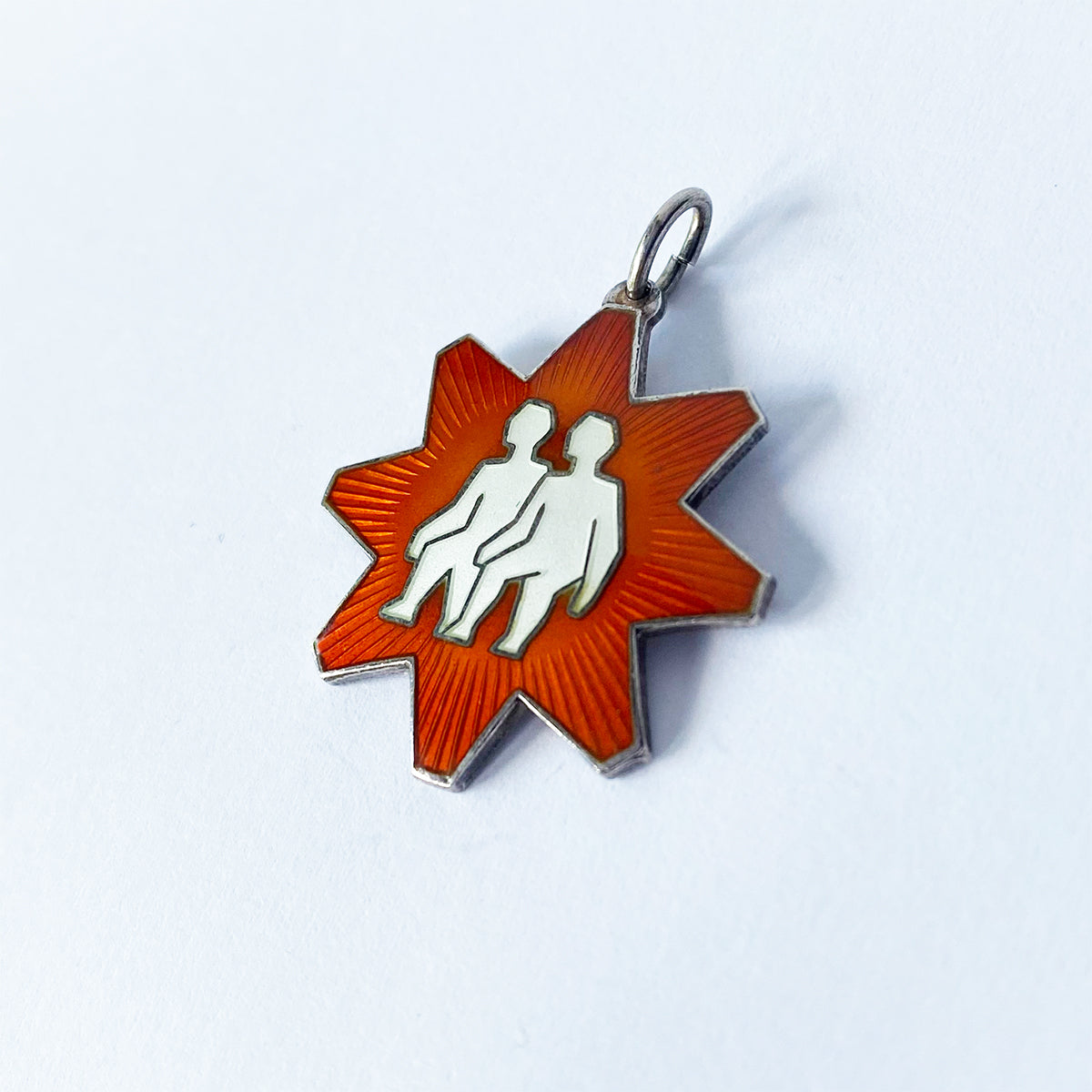 Gemini Zodiac Charm Harry Sørby Norway Vintage Sterling Silver and Orange Enamel Norwegian Pendant Charmarama