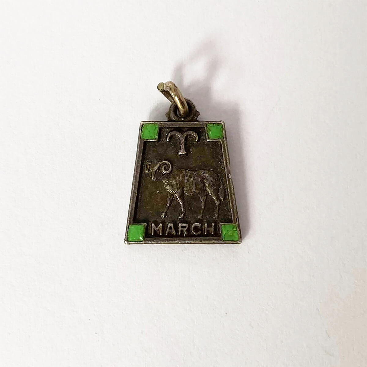 Vintage sterling silver star sign 1940s April birthday charm trapezoid zodiac pendant