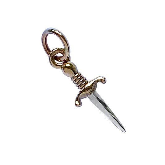 Dagger charm sterling silver and bronze mini knife pendant