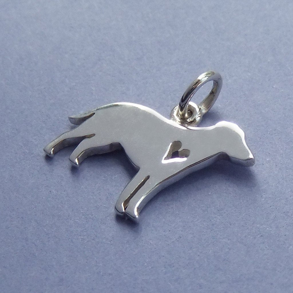 dog silhouette with heart charm