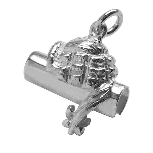 silver barrister wig and brief charm on a white background