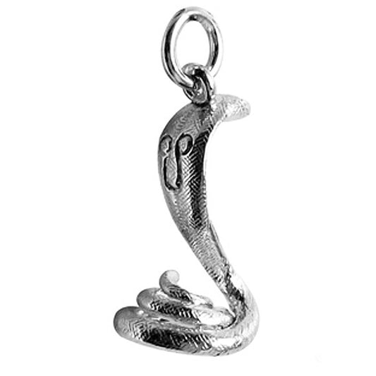 Sterling silver cobra snake charm on white background