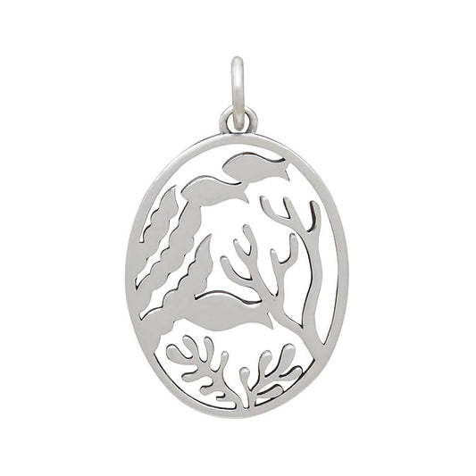 Back of sterling silver fish shoal charm on a white background