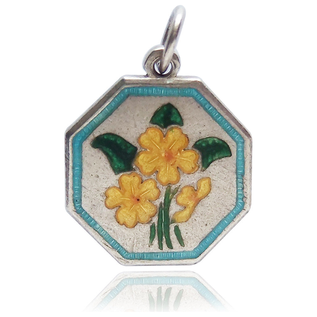 Thomas L Mott Flower Month February Primrose Sterling Silver Enamel TLM