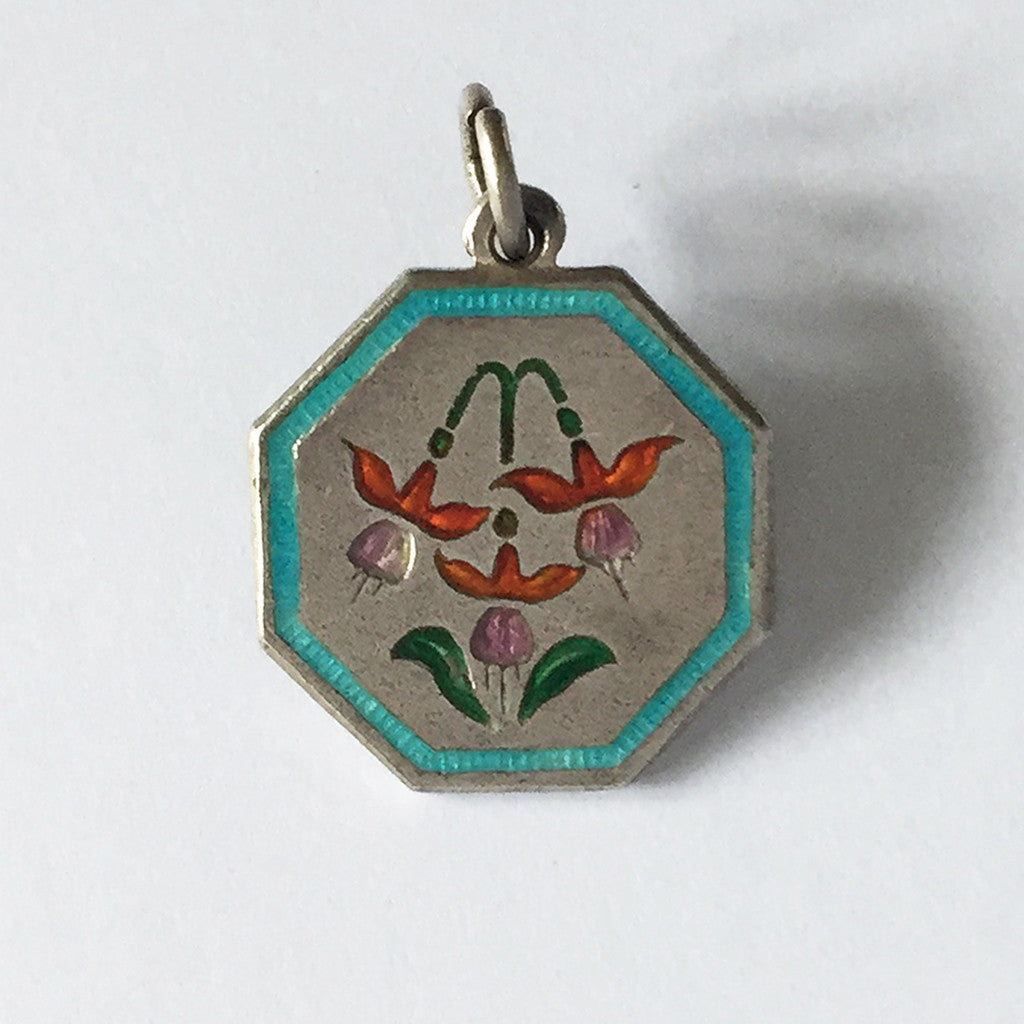 Thomas L Mott July Fuchsia Flower Charm Sterling Silver Enamel