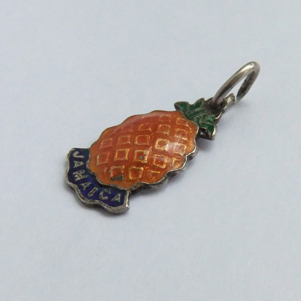 Thomas L Mott Jamaica Pineapple Charm Sterling Silver Enamel TLM