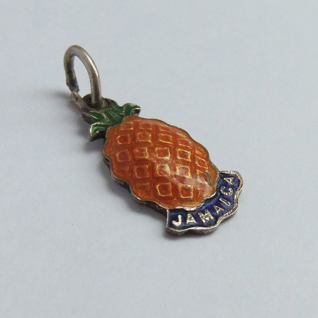 Thomas L Mott Jamaica Pineapple Charm Sterling Silver Enamel TLM