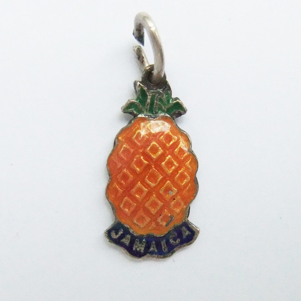 Thomas L Mott Jamaica Pineapple Charm Sterling Silver Enamel TLM