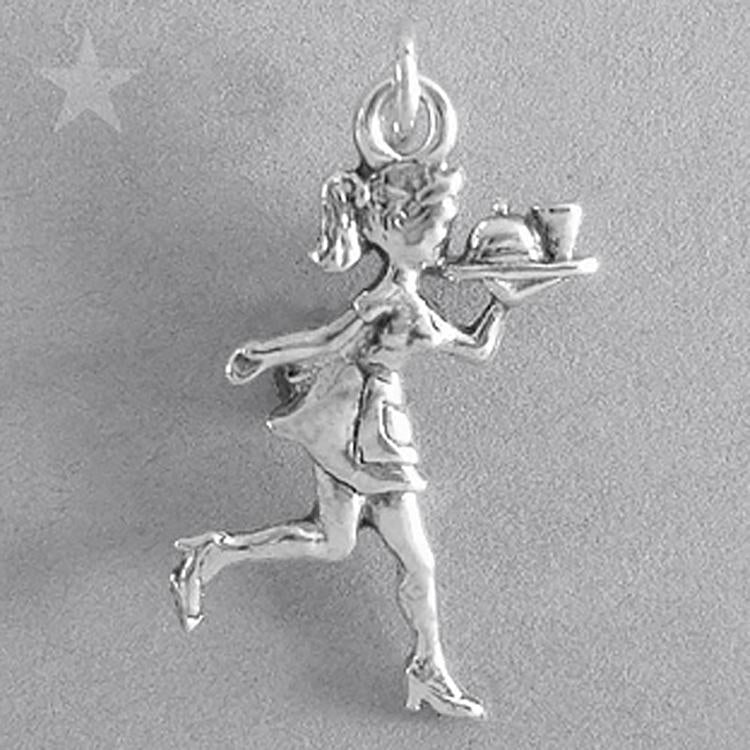 Sterling Silver Restaurant Waitress Charm Pendant