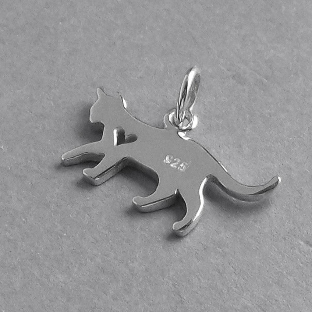 sterling silver cat with heart charm