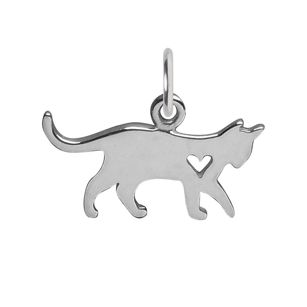 sterling silver cat with heart charm