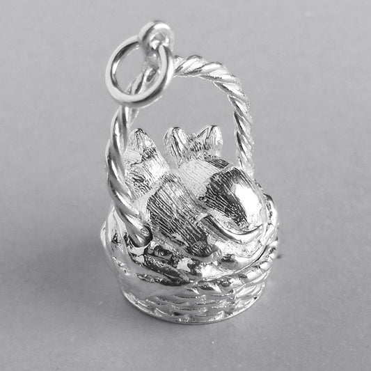 Two Kittens in a Basket Charm Sterling Silver or Gold | Silver Star Charms