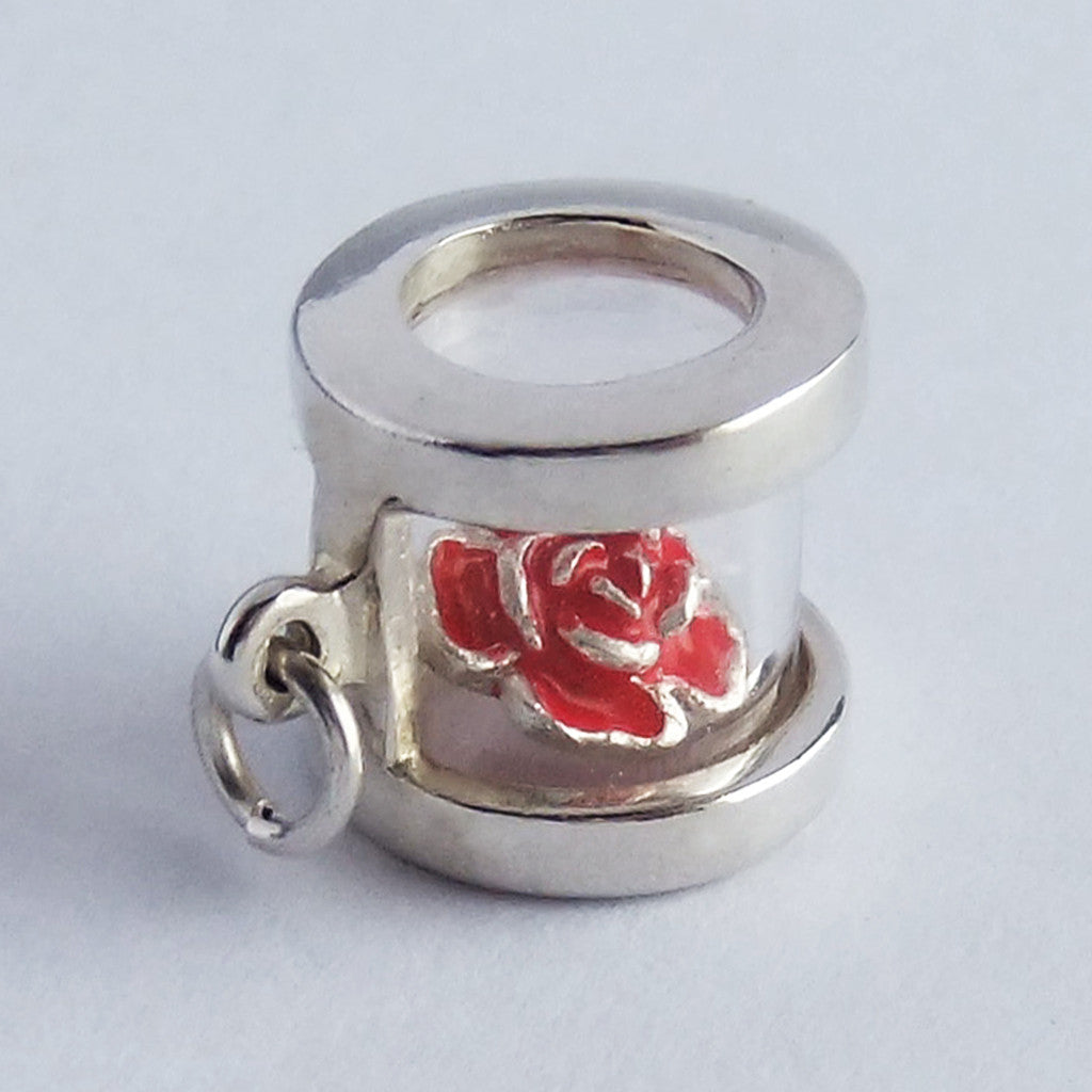 Red Rose Corsage Flower Box Charm | Silver Star Charms