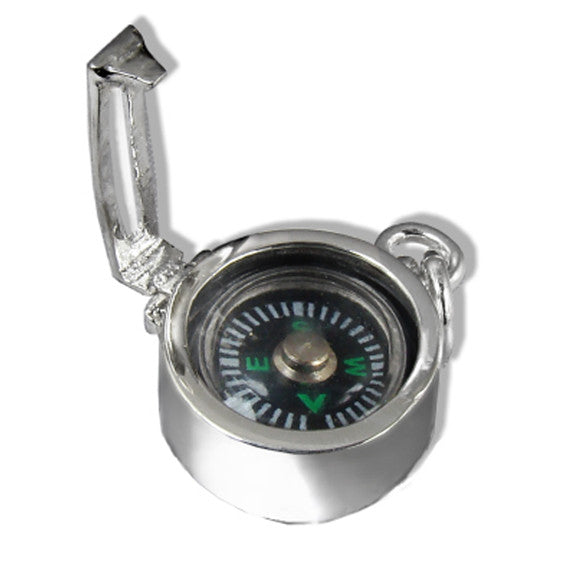 Working Compass Charm Pendant in Sterling Silver or Gold