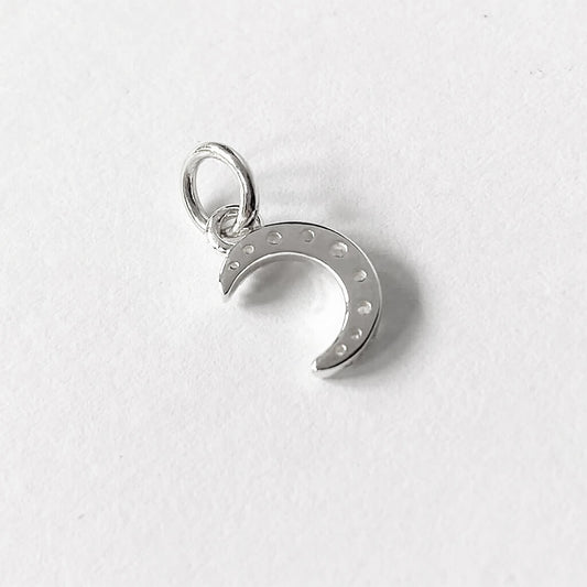 Crystal set crescent moon charm sterling silver small pendant