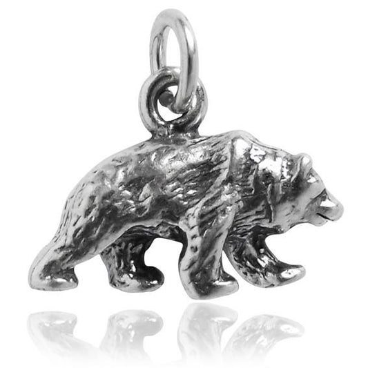 Sterling Silver Grizzly Bear Charm | Charmarama