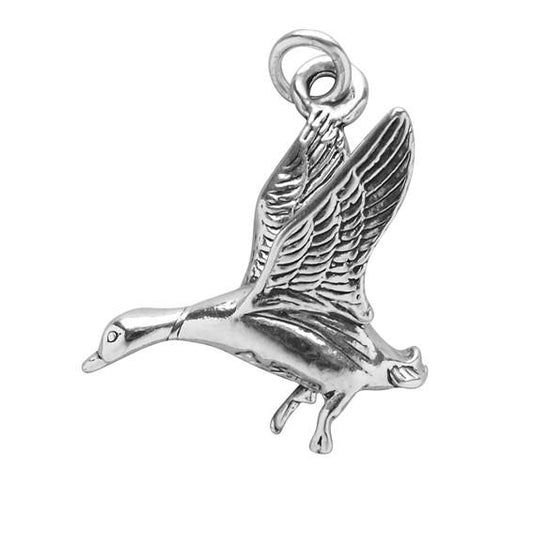 Duck in flight charm 925 sterling silver pendant