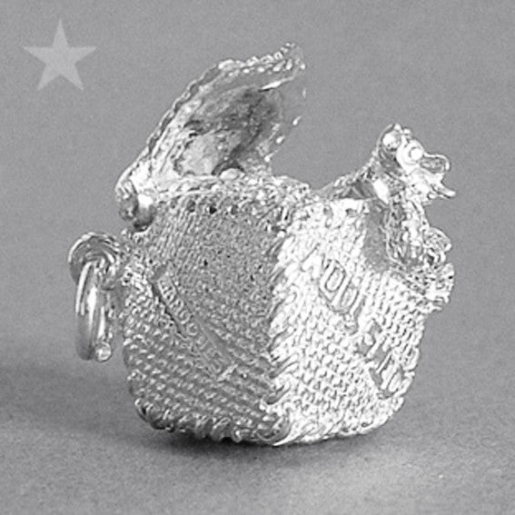 Sterling Silver or Gold Sheepdog in Wool Bale Charm Pendant