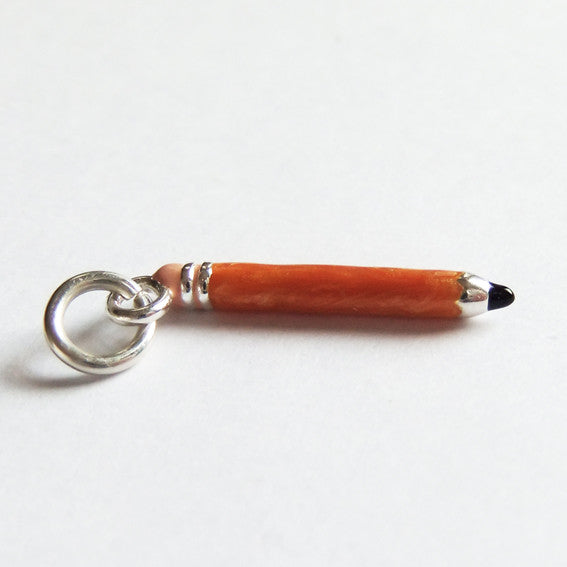 Sterling Silver Pencil Charm Pendant with Enamel | Silver Star Charms