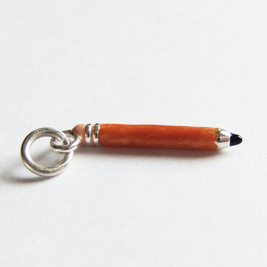 Sterling Silver Pencil Charm Pendant with Enamel | Silver Star Charms