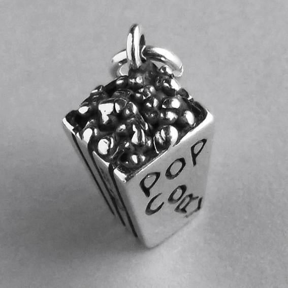 Popcorn Charm Sterling Silver Snack Food Pendant | Charmarama