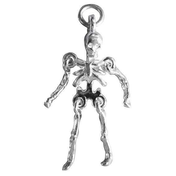 Moving Skeleton Charm in Sterling Silver or Gold
