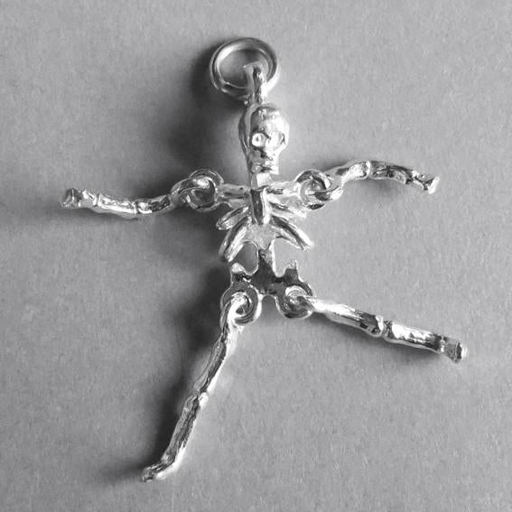Moving Skeleton Charm in Sterling Silver or Gold
