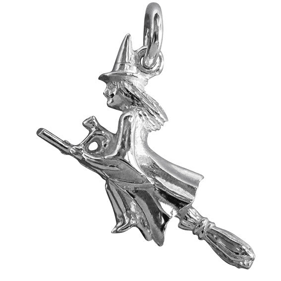 Witch on Broomstick Charm Sterling Silver for Bracelet | Loulu Charms