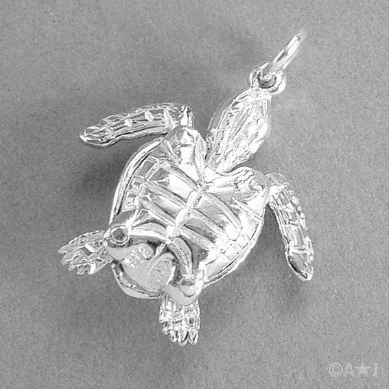 Moving Turtle Charm Sterling Silver or Gold