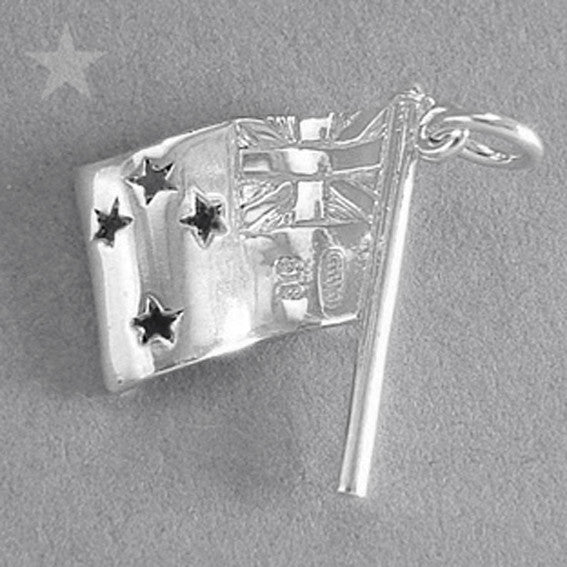 New Zealand NZ Flag Charm Pendant in Sterling Silver or Gold