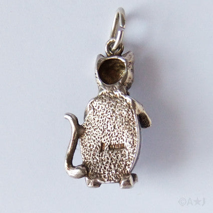Vintage sterling silver and purple glass cat charm pendant