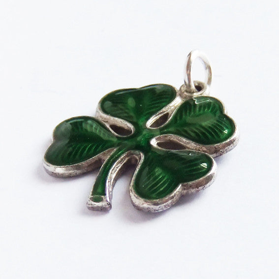 Vintage Wells Silver Enamel Four Leaf Clover Charm