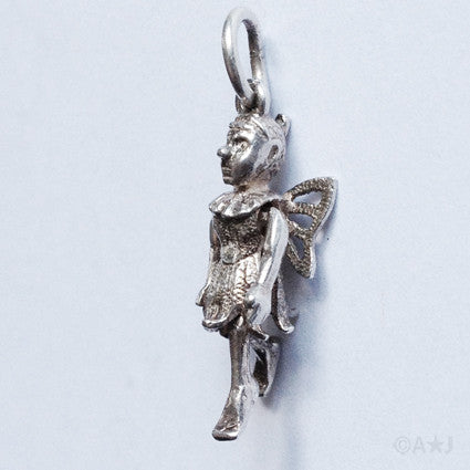 Vintage moving mechanical silver flower fairy charm