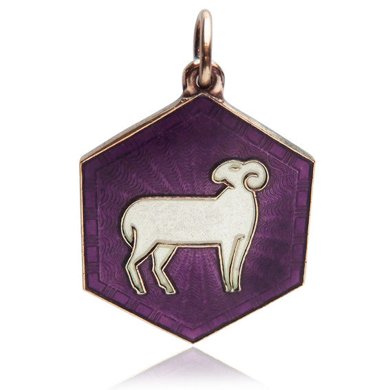 David Andersen Aries Zodiac Charm Pendant Sterling Silver Purple Enamel