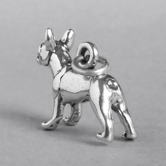 silver boston terrier charm on grey background