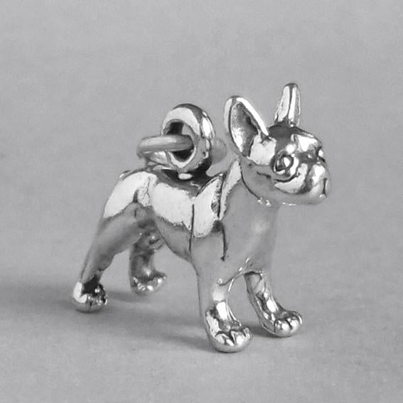 silver boston terrier charm on grey background