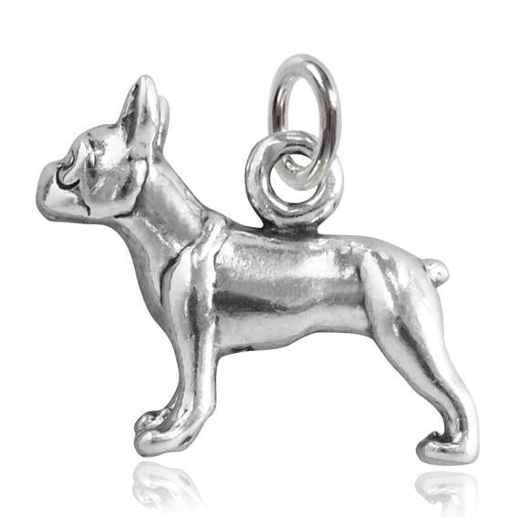 silver boston terrier charm on white background