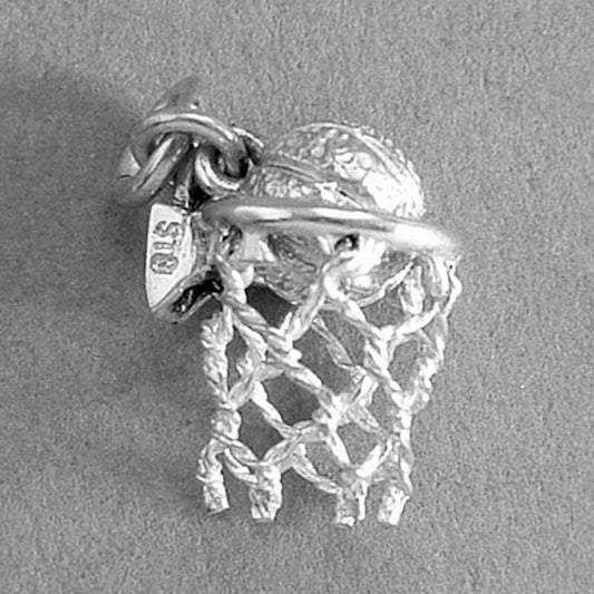 silver basketball and net charm