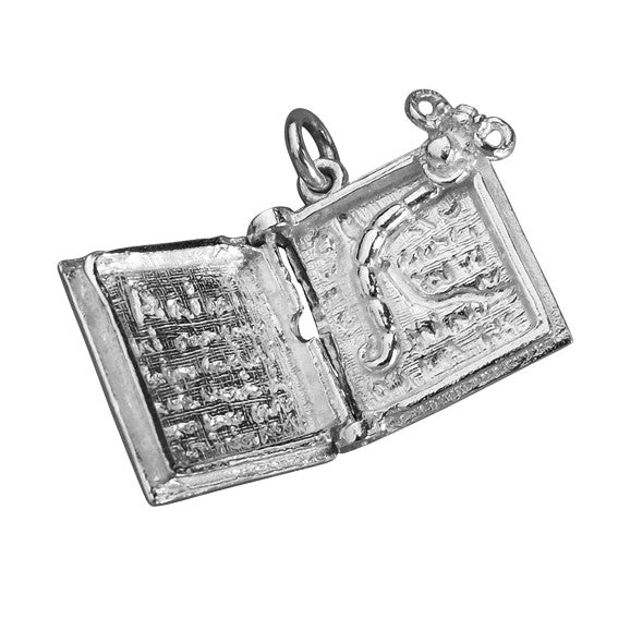 White Bookworm in Book Food for Thought Charm open on white background