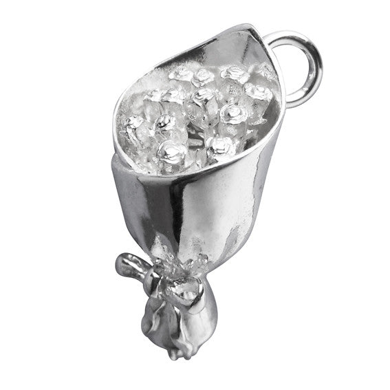 A silver dozen roses bouquet charm on a white background