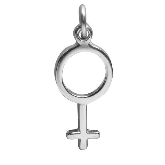 silver female gender symbol pendant on white background