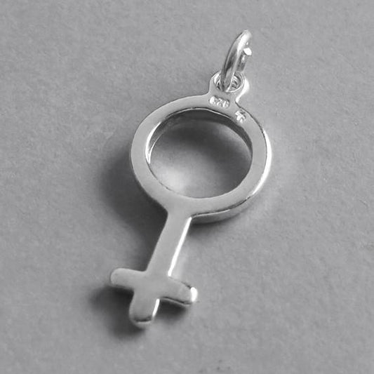 Female gender symbol sign charm sterling silver 925 pendant on grey background