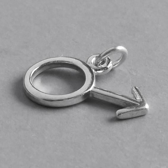 Male gender symbol sign charm sterling silver pendant on grey background