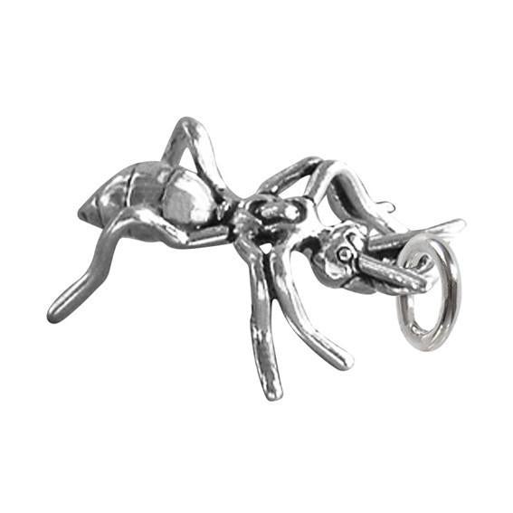 Sterling silver ant charm on white background